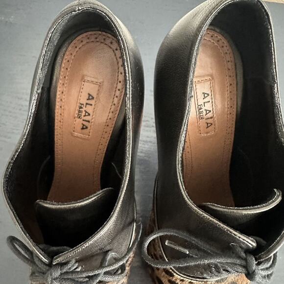 Alaïa Pony hair Oxford Stiletto Booties EU 38 Leather Leopard print Platform - Picture 10 of 11